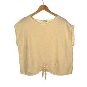 Stark X Womans Tie Front Cotton Gauze Top Sz Medium Yellow boxy Raw Trim